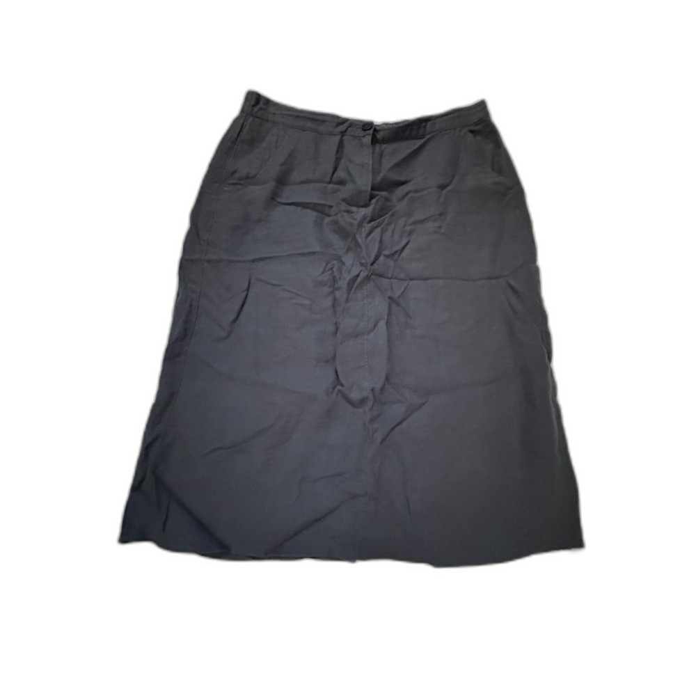 L.L. Bean Slate Blue Linen Midi Skirt Size 14